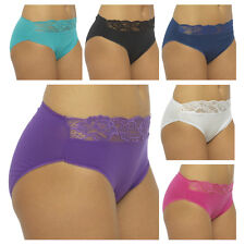 NEW 5 PACK LADIES COTTON RICH HI HIGH LEG BRIEFS LACE KNICKERS UNDERWEAR 8 -18