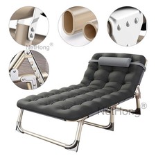 Sun Lounger Folding Recliner Chair Garden Outdoor Bed with Mattress And Pillow+