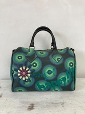 DESIGUAL Green Top Handle Bag Retro Circle Print Happy Graphic Everyday Bag