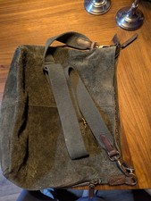 Fat Face Dark Green Suede / Canvas Slouch Hobo Crossbody Shoulder Bag