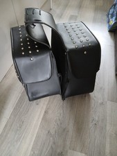 MOTORCYCLE SADDLE BAGS LEATHER MOTORBIKE SIDE PANNIERS LUGGAGE TOURING STUDDED