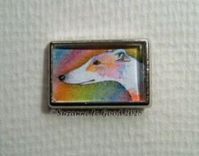 Greyhound dog art metal lapel pin brooch printed from painting Suzanne Le Good