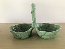Portmeirion Studio Duet Green Leaf Double Condiment Serving Dish 9" MINT COND