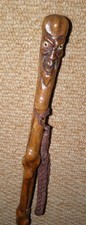 Antique Rustic Hedge Wood Hand Carved Lincoln Imp Walking Stick Cane Glass Eyes