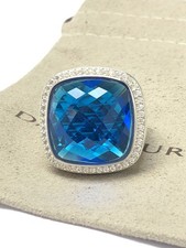 David Yurman Albion 925 Silver 20mm Albion Blue Topaz & Diamond Ring Sz 7
