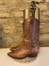 Vintage Pye Made In Spain Western Womens Brown Leather Cowboy Boots UK 7 EU 40