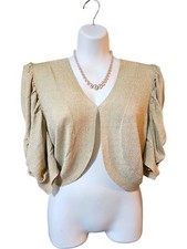 VGC UK size 14 soft knit Champagne Gold Bolero Shrug jacket evening party cover