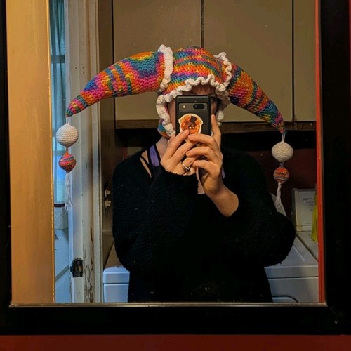 Multicolor jester hat with - with, pom