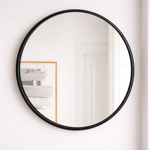 Black round wall mirror - round, 50cm