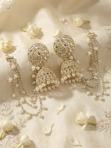 Jhumka earrings gold with - earrings,