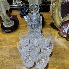 Vintage Cut Crystal Glass Thomas Webb Decanter and 8 Matching Glasses Set No Box