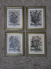 SET OF 4 Antique Engraving Artwork  Flora Bouquet by Henry Fletcher 