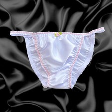 White Satin Tanga Frilly Sissy Bikini Knicker Underwear Panties Size 10-20