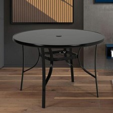 Black Round 105cm Garden Table Outdoor Patio Cafe Dining Table w/ Parasol Hole