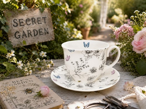 Secret garden cup saucer bone - secret,