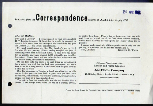 Gilbern 1800 correspondence - 1800,