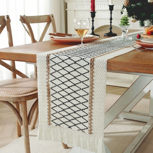 Boho table runner - runner, beige