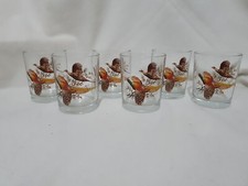 Set of 6 vintage The Dusseau Collection pheasant double old fashion glasses
