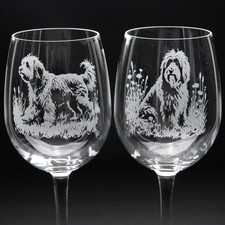 Tibetan Terrier Dog Crystal Wine Glass - Hand Etched/Engraved Gift