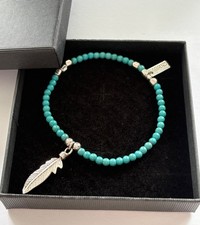 Chlobo Sterling Silver & Turquoise Bead Bracelet With Dangle Feather Charm