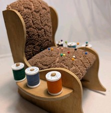 Vintage Wood Upholstered Rocking Chair Pincushion Thread Holder