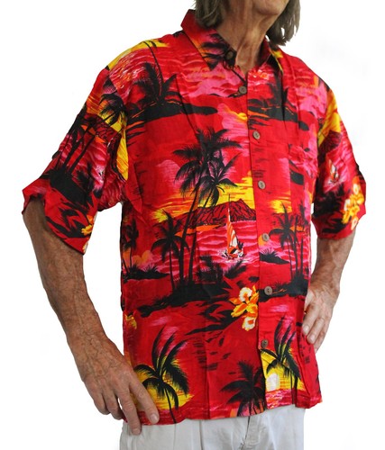 Loud hawaiian men shirt red - hawaiian,