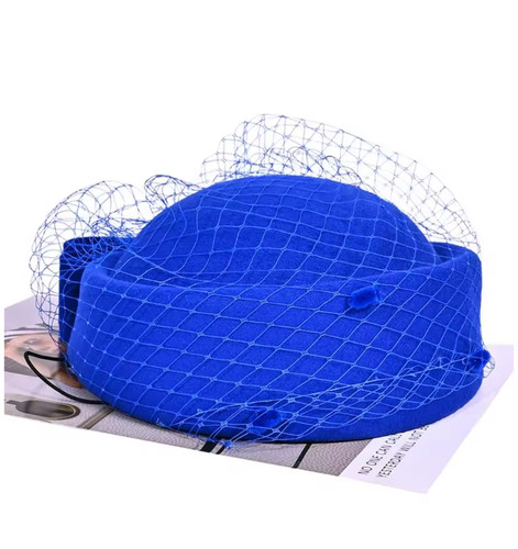 Royal pillbox hat mesh veil - royal,