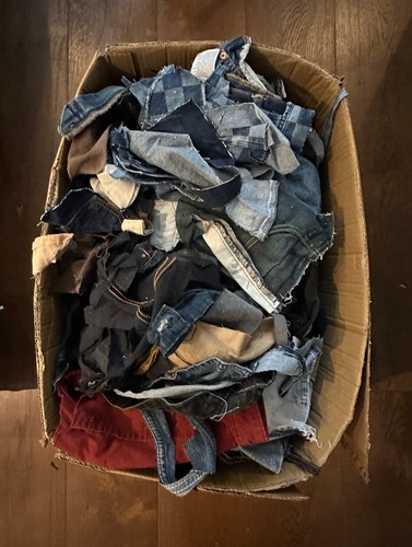 Mixed denim jean offcuts blue - offcuts,
