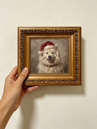 Fluffy samoyed with santa hat - fluffy,