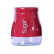 Tea Coffee Sugar Salt & Pepper, Jars with easy screw lids - RED GLASS CANISTER