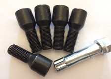 5 X BLACK TUNER + KEY 53mm LONG 28mm M12X1.5 THREAD WHEEL BOLTS FITS AUDI 57.1