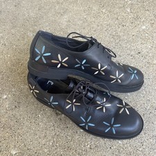 Camper twins black formal floral brogues embroidered lace up shoes women’s SZ 40