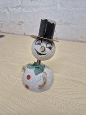 ANTIQUE / VINTAGE W GERMANY PAPIER MACHE SPRINGY SNOWMAN XMAS ORNAMENT
