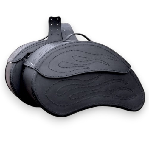Black real leather saddlebags - black,