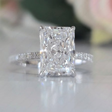 3.85Ctw Radiant Moissanite Hidden Halo Engagement Ring in 14K White Gold Plated