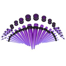 36x Acrylic Stretcher Ear Plug Taper Expander Stretching Kit Transparent Purple