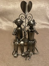 Flame Homeware Married Couple With Their Dog Metal Wine Stand Holder