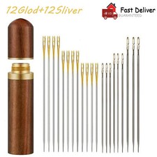 24Pcs Stainless Steel Self-threading Needles Opening Sewing Darning Needles US