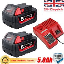 2X Battery For Milwaukee M18 5.0 AH 18V Extended Capacity 48-11-1860/Charger