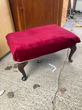 Vintage Red Velvet Rectangular Footstool with Queen Anne Legs