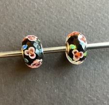Trollbeads Two ‘Meadows’ Glass Beads. Sterling Silver Core. New.