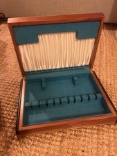Wooden 6place Canteen Cutlery Box Empty Hinged Lined With Satin And Felt Lining