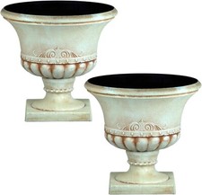Set of 2x Decorative Plastic Urn Planter with Base Indoor Outdoor Garden Decor
