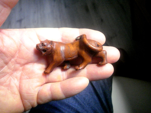 Hand carved wood netsuke tiger - netsuke,
