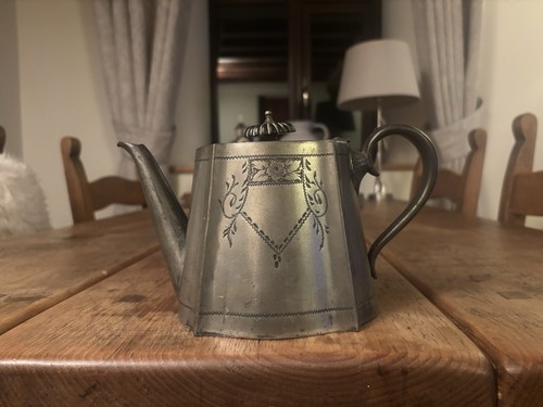 19th century silvered teapot - silvered,