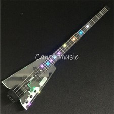 Custom Headless 4 String Electric Bass Guitar Acrylic Body LED Light Fast Ship