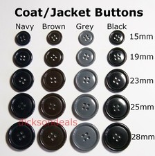 6 Coat Jacket Buttons Black Navy Grey Brown 4 Holes 15mm 19mm 23mm 25mm or 28mm