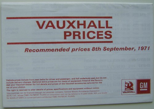 Vauxhall range prices 1971 - vauxhall,