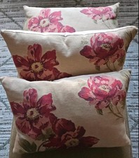 Three Available. Laura Ashley Burgundy Floral Pattern Cushions Feather Inners