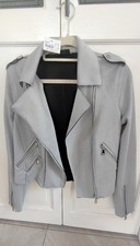 Taifun New Biker Suede Jacket Light Grey/Silver Zip Pockets Size 8